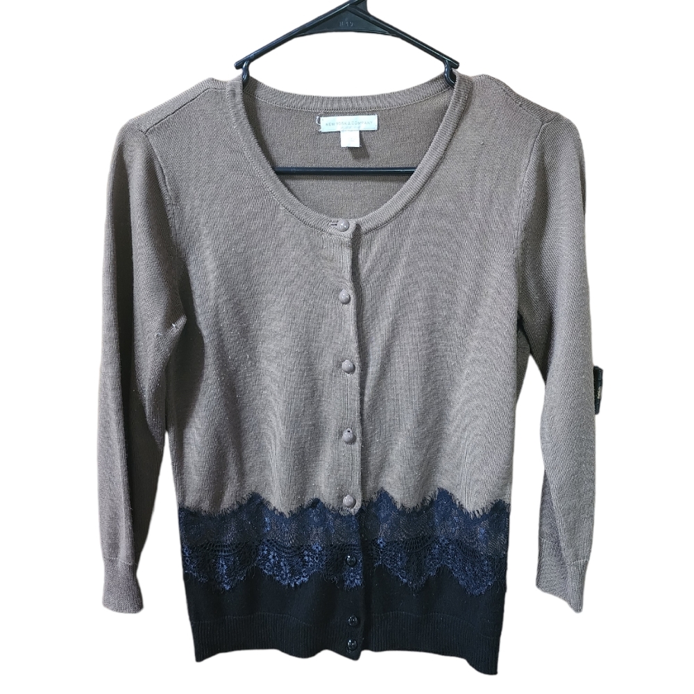 Need York & Company Button-down Brown & Black Sweater